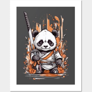 Cute Cartoon Warrior Panda Samurai Katana Sword Wilding Posters and Art